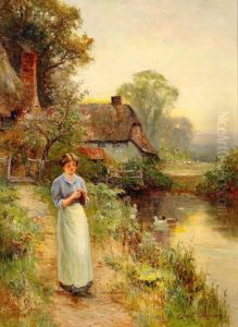 Flicka Vid Vattendrag by Ernst Walbourn