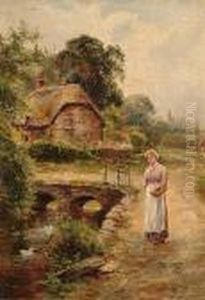 Cottage At Welford, Warwick; A Lane Near Winchester by Ernst Walbourn