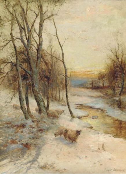 Sheep In A Winter Landscape, Evening - view 1