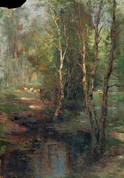 Cattle Grazing In A Forest Glade - view 1