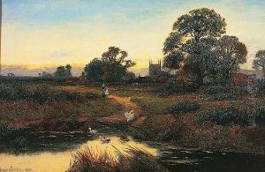 Figures And Ducks By A Village Pond