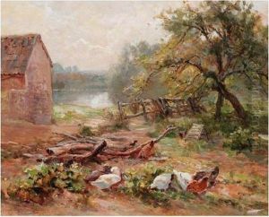 Chickens And Ducks By The Wood Pile by Ernst Walbourn