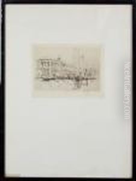 "gondolas Before The Library At St. Mark's, Venice" - Etching - view 1