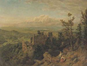 Die burgruine Hohenbaden looking out over the Rhein valley, Baden Baden by Hans Thoma