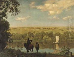 Mainlandschaft Rhenish landscape with a horseman by Hans Thoma