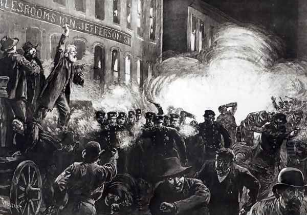 The Anarchist Riot in Chicago- A Dynamite Bomb Exploding Among the Police, from Harpers Weekly - view 1