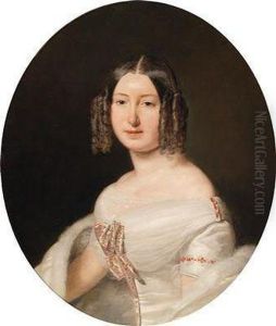 Portrait Einer Jungen Dame In Weisem Kleid by Ferdinand Georg Waldmuller