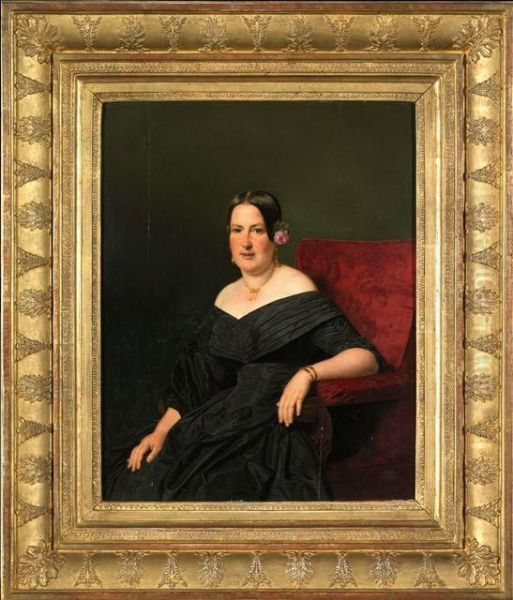 Bildnis Einer Eleganten Dame In Schwarzem Kleid, In Einem Roten Lehnstuhl Sitzend - view 1