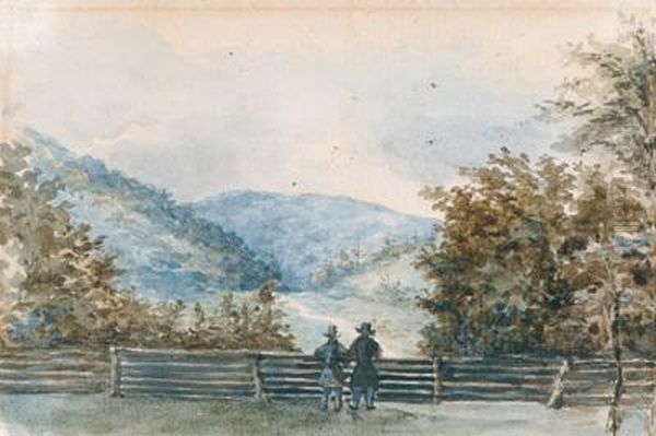 Two Travellers Resting And Observing The Landscape - view 1