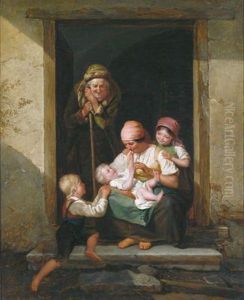 19th Century Copy A Mother With Her Children by Ferdinand Georg Waldmuller