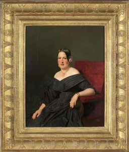 Portrait Of An Elegant Lady
Sitting In A Red Recliner And Wearing A Black Robe. Oil/panel, Verso
Inscribed. The Painting's Authenticity Has Been Confirmed By Prof.
Rudolf Leopold, Vienna by Ferdinand Georg Waldmuller