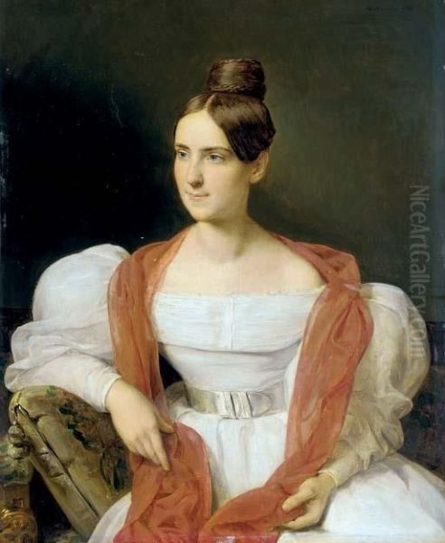 Junge Frau In Weissem Kleid Und
Rotem Schall (portrait Of A Young Lady In A White Dress And Red Shawl) - view 1