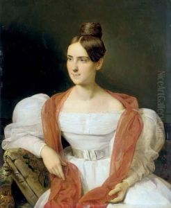 Junge Frau In Weissem Kleid Und
Rotem Schall (portrait Of A Young Lady In A White Dress And Red Shawl) by Ferdinand Georg Waldmuller