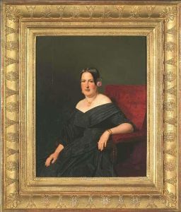 Portrait Of An Elegant Lady Sitting In A Red Recliner And Wearing A Black Robe