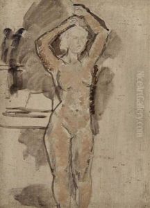Standing Nude Holding A Pitcher On Her Head