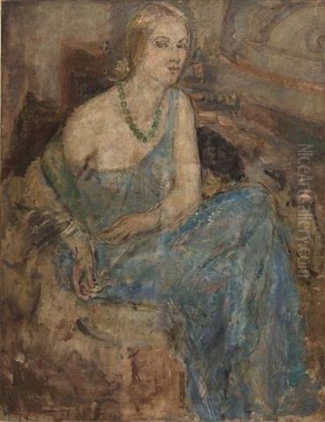 Portrait Of A Blonde Woman In Blue - view 1