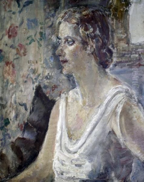 Portrait Of A Lady Wearing A White Dress - view 1