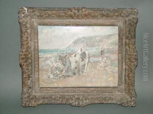 Figure And Donkeys On A Shore Figure And Donkeys On A Shore
