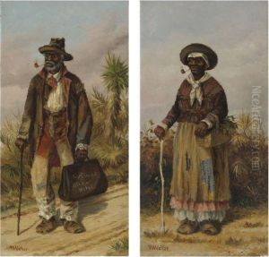 Woman With Cane And Man Walking by William Aiken Walker