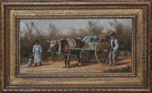 Family With Oxen Pulling Cart by William Aiken Walker