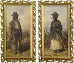 Male And Female With Corn Pipes by William Aiken Walker
