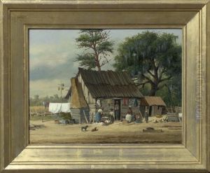 Lively Cabin Scene View Of A Family On Wash Day by William Aiken Walker