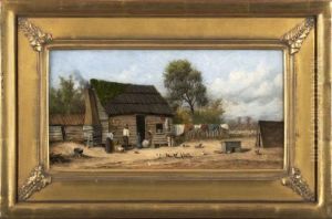 Southern Cabin Scene With Family
Surrounded By Chickens And Laundry Hanging On A Wood Fence by William Aiken Walker