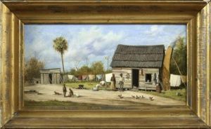 Cabin Scene With A Family Surrounded By A Dog by William Aiken Walker