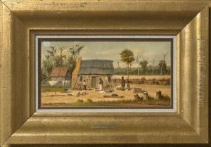 View Of A Cabin Beside A Cotton Field With Family by William Aiken Walker