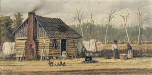 Baumwollplantage Mit Hutte Und Figurenstaffage.