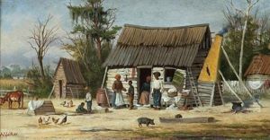 Cabin Scene With Family by William Aiken Walker