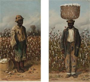 Cotton Picker With Basket And Cotton Picker: A Pair Of Paintings