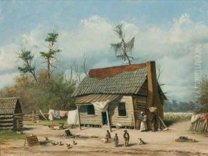 Cabin Scene With Children, Animals & Cotton Field by William Aiken Walker