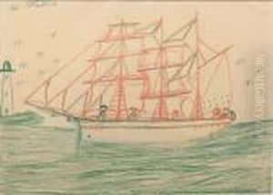 Fishing Boats Off A Harbour; And Ship At Sea(double Sided) by Alfred Wallis