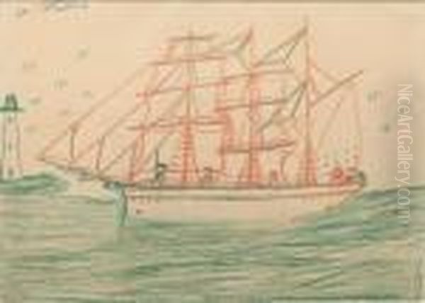 Fishing Boats Off A Harbour; And Ship At Sea - view 1