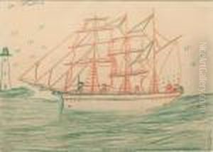 Fishing Boats Off A Harbour; And Ship At Sea by Alfred Wallis