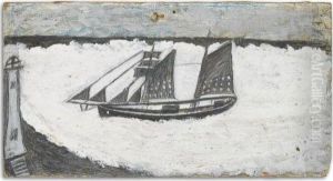 Schooner And Lighthouse by Alfred Wallis