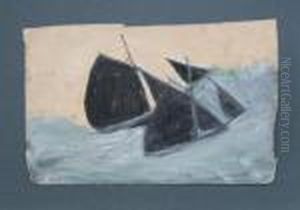 St. Ives Fishing Boats, In Heavy Seas. by Alfred Wallis