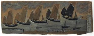 St Ives Harbour With Five Sailing Boats by Alfred Wallis
