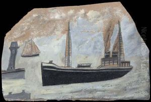 Fishing Boat, Sailing Boat And Lighthouse by Alfred Wallis