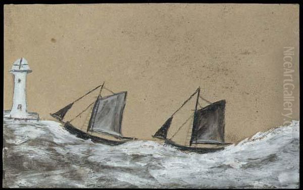 Two Sailing Boats And A Lighthouse On A Choppy Sea - view 1