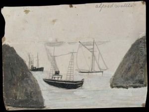Two Trawlers And A Sail Boat by Alfred Wallis