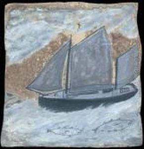 Boat In Sail With Two Large Fish
