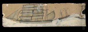 Sail Boat In Full Sail, On A Christmas Card From The Salvation Army by Alfred Wallis