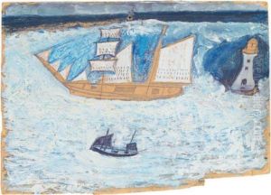 Schooner Boat And Lighthouse