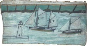 Two Sailing Boats Entering Harbour by Alfred Wallis