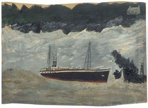 Steamer Approaching Lighthouse by Alfred Wallis