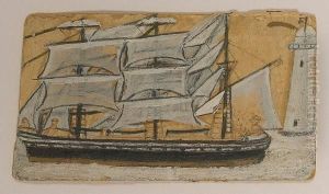 Sailing Ship And Lighthouse by Alfred Wallis