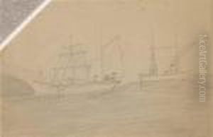 Two Boats And A Lighthouse by Alfred Wallis