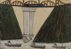 Boats Passing Beneath A Railway Bridge by Alfred Wallis